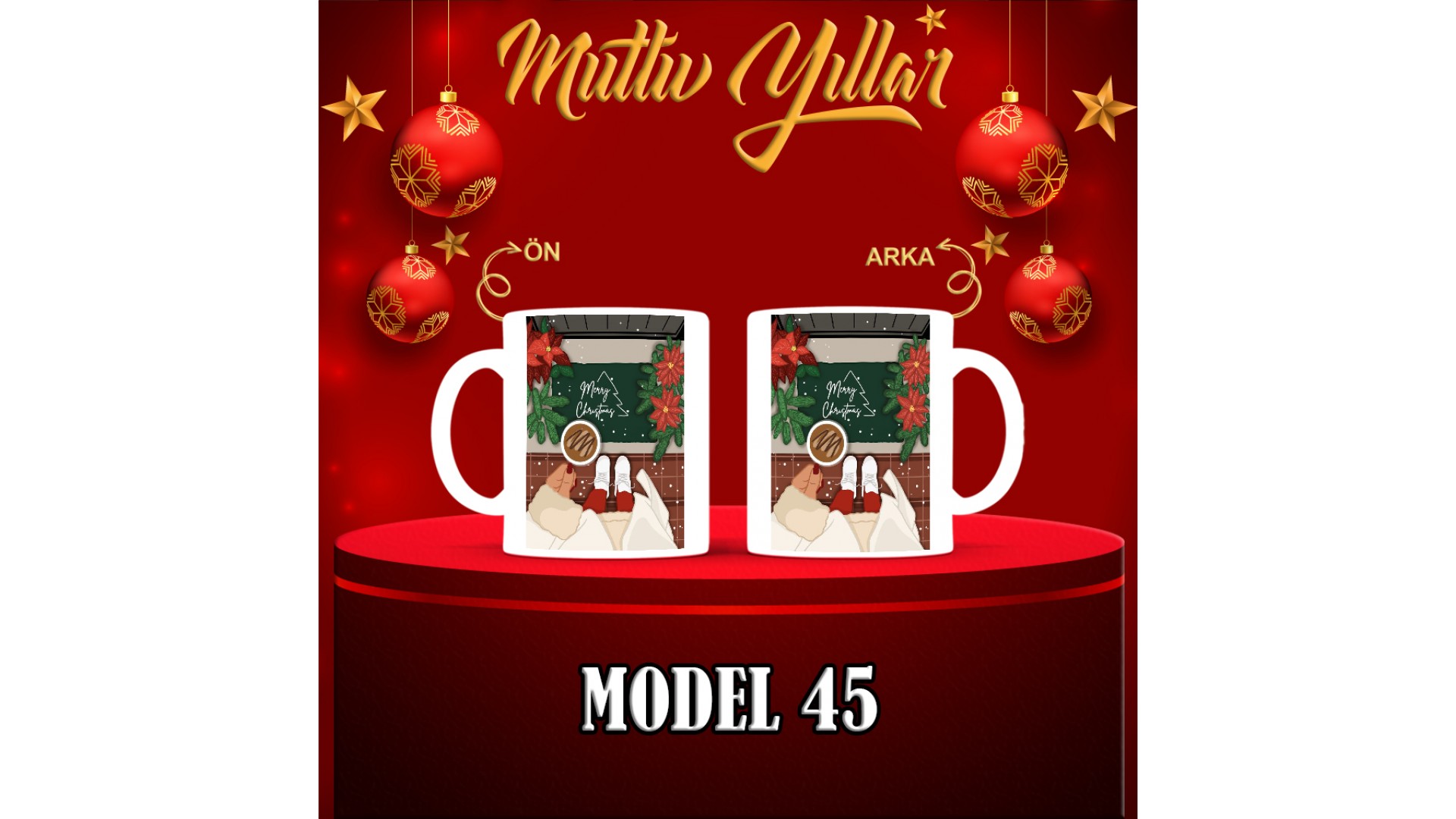 Kişiye Özel  Yılbaşı tasarımlı seramik kupa bardak