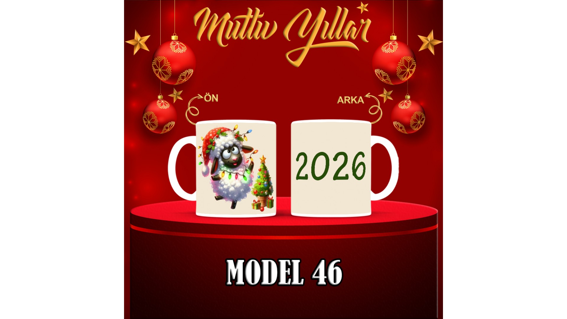 Kişiye Özel  Yılbaşı tasarımlı seramik kupa bardak