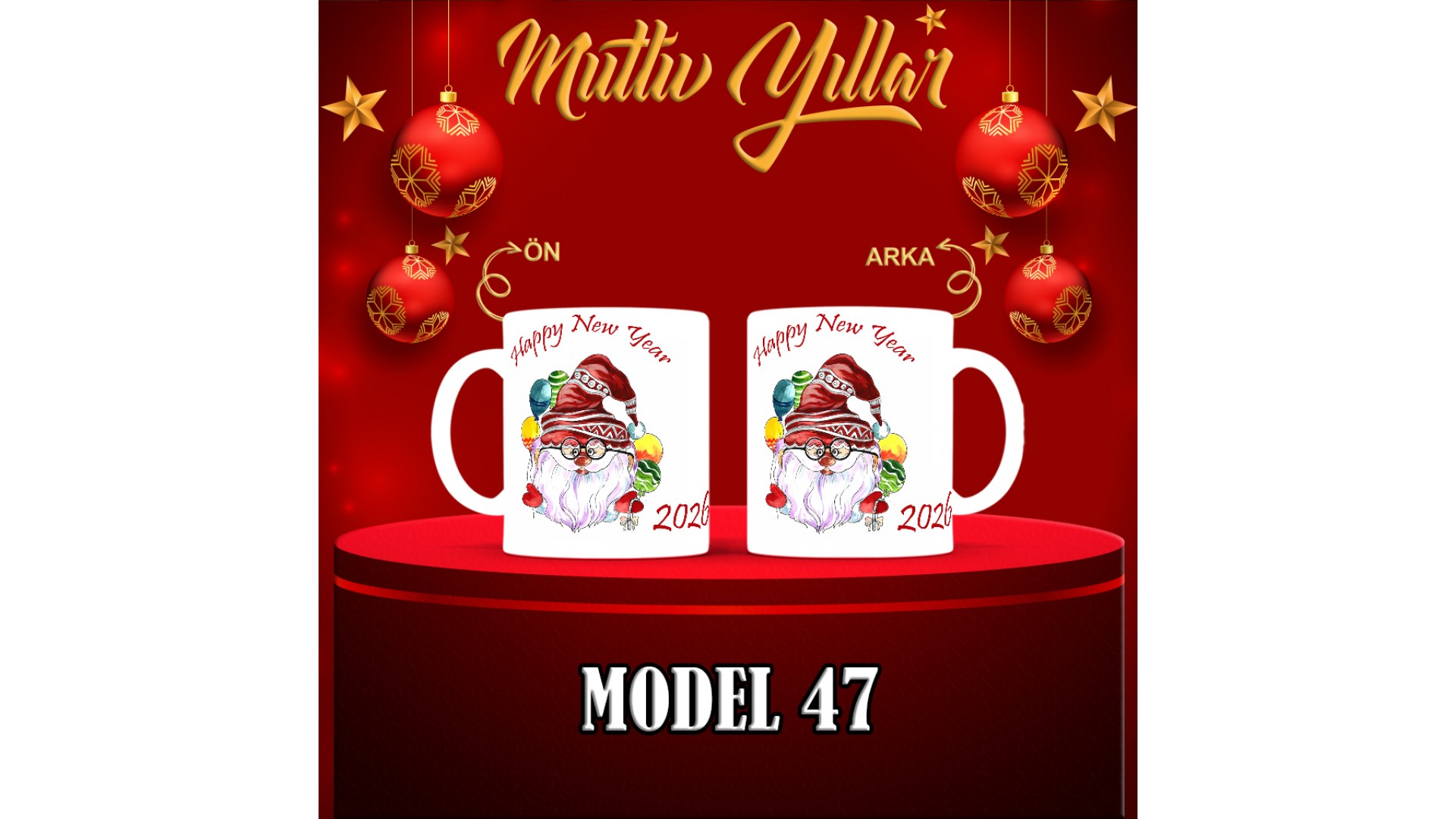 Kişiye Özel  Yılbaşı tasarımlı seramik kupa bardak