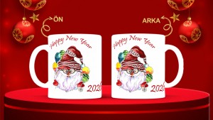 Kişiye Özel  Yılbaşı tasarımlı seramik kupa bardak