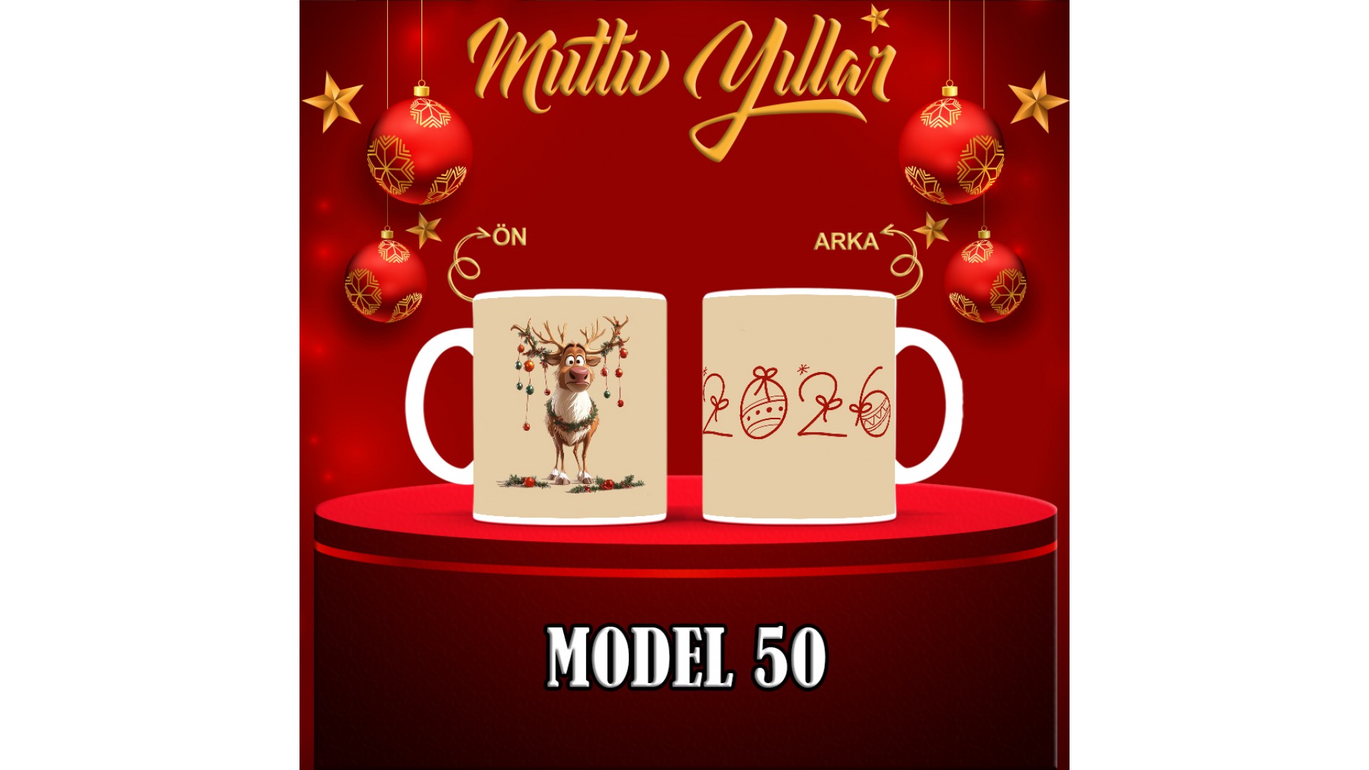 Kişiye Özel  Yılbaşı tasarımlı seramik kupa bardak