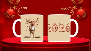 Kişiye Özel  Yılbaşı tasarımlı seramik kupa bardak