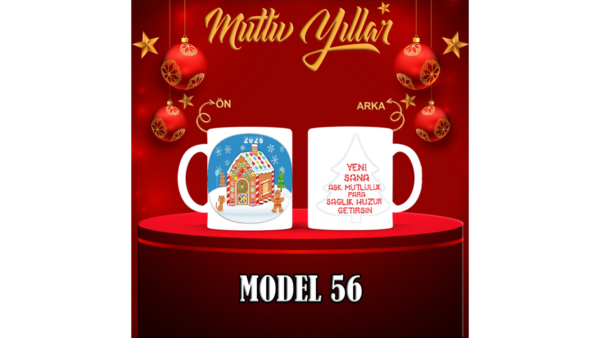 Kişiye Özel  Yılbaşı tasarımlı seramik kupa bardak