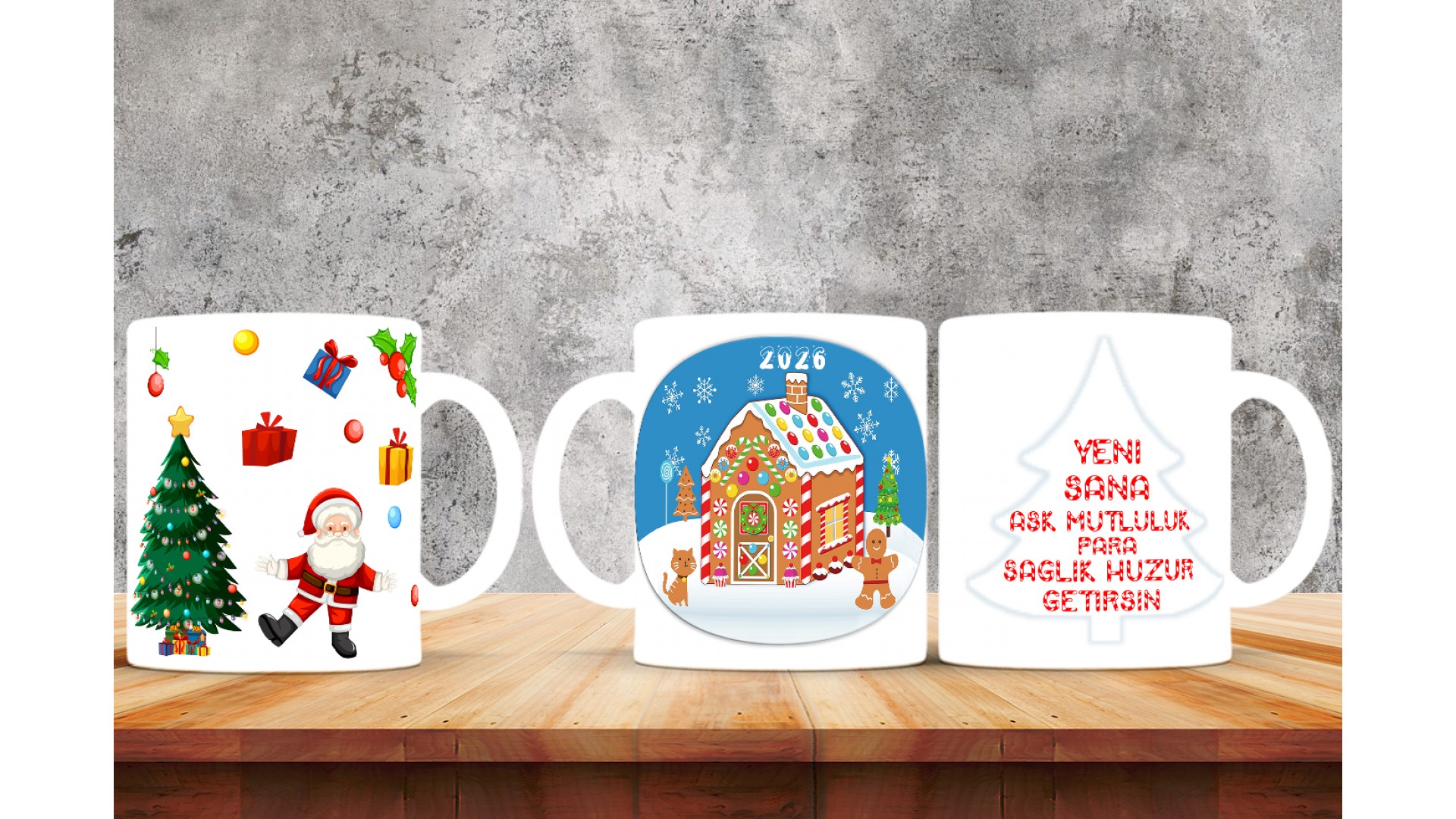 Kişiye Özel  Yılbaşı tasarımlı seramik kupa bardak