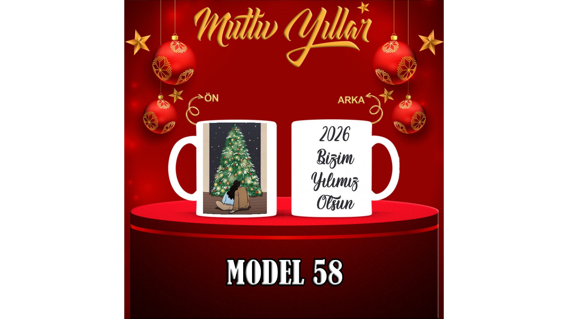 Kişiye Özel  Yılbaşı tasarımlı seramik kupa bardak