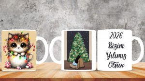 Kişiye Özel  Yılbaşı tasarımlı seramik kupa bardak