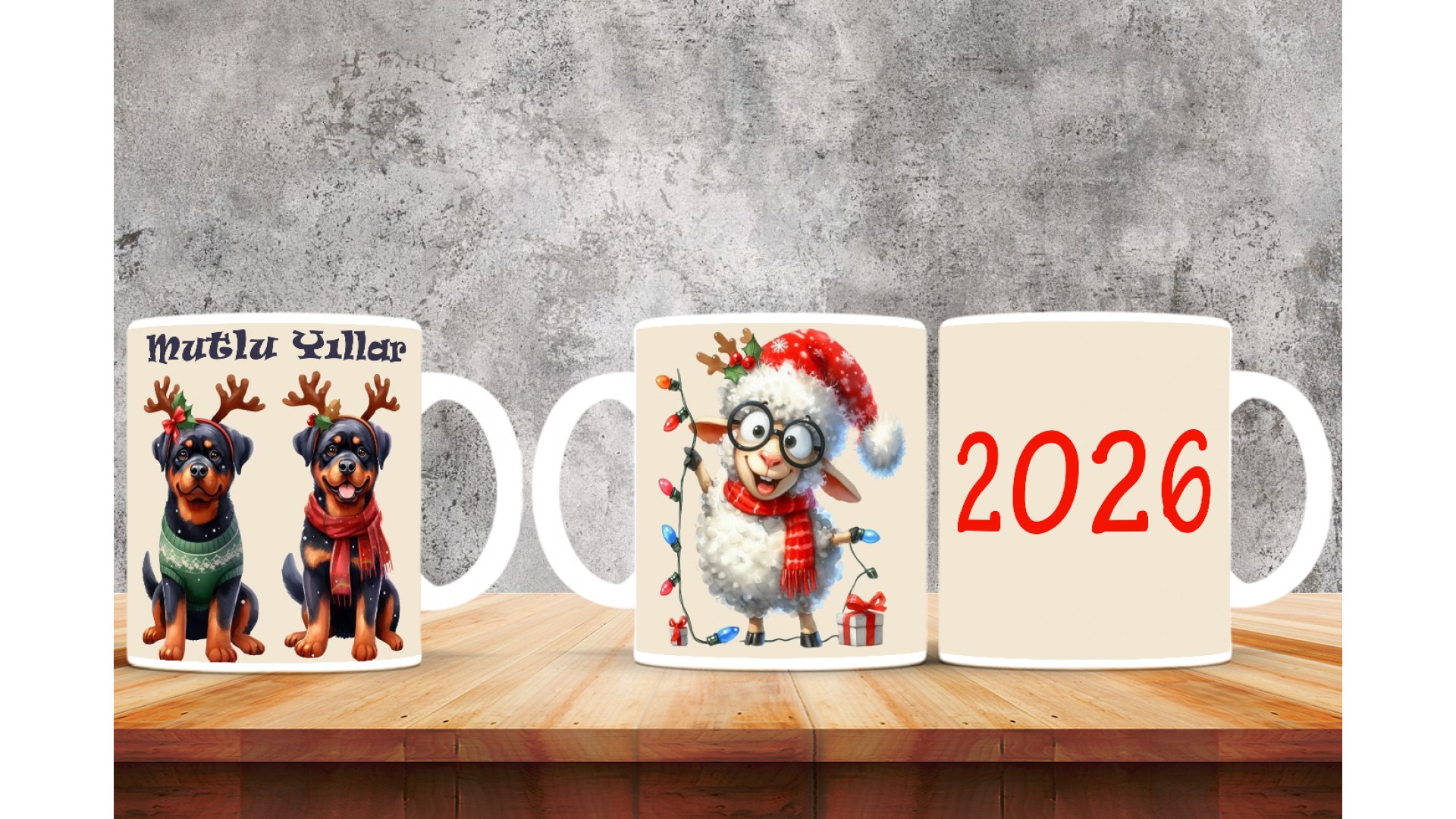 Kişiye Özel  Yılbaşı tasarımlı seramik kupa bardak