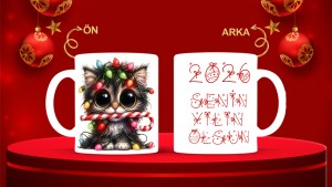 Kişiye Özel  Yılbaşı tasarımlı seramik kupa bardak