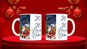 Kişiye Özel  Yılbaşı tasarımlı seramik kupa bardak