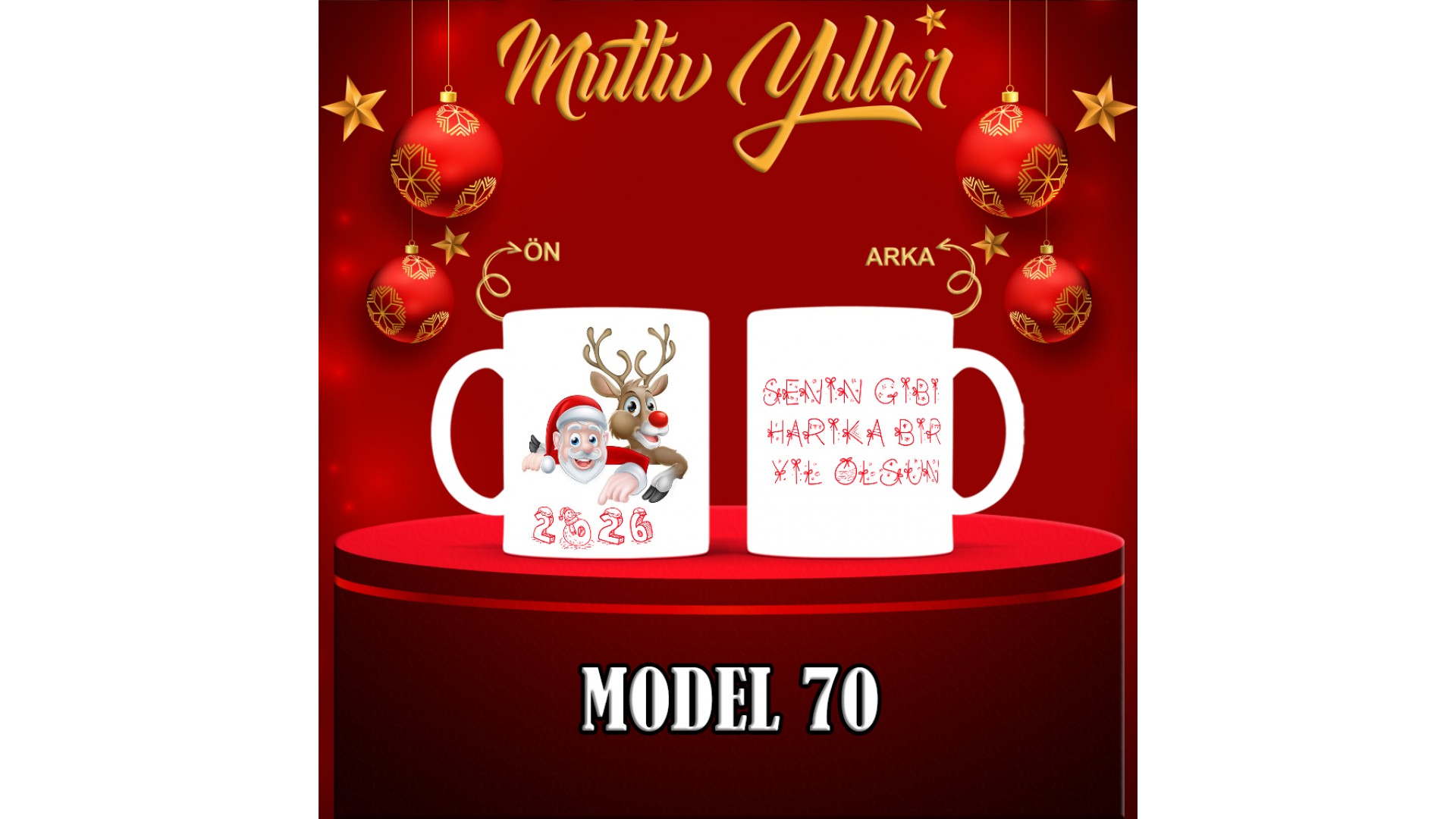 Kişiye Özel  Yılbaşı tasarımlı seramik kupa bardak