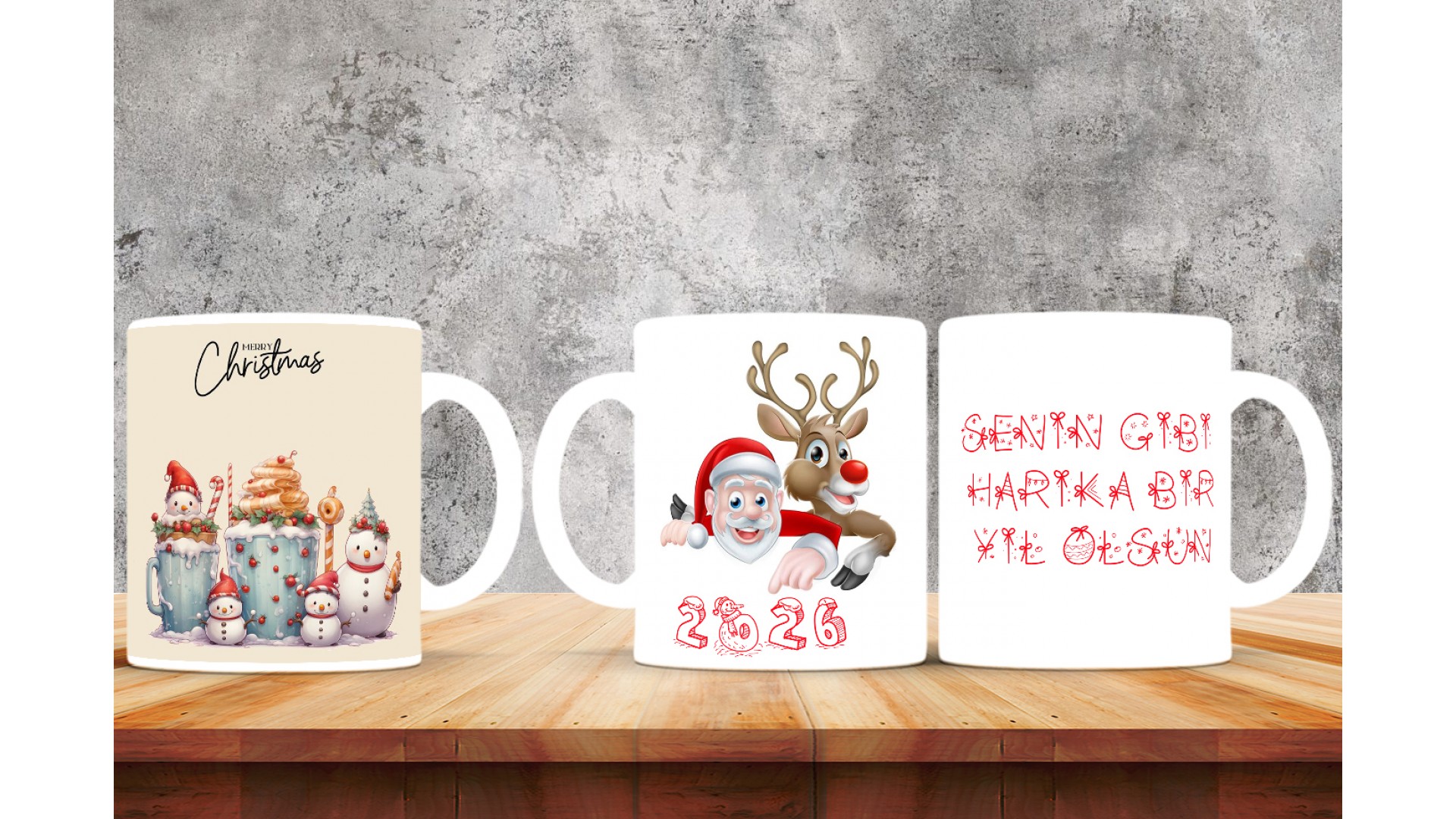 Kişiye Özel  Yılbaşı tasarımlı seramik kupa bardak