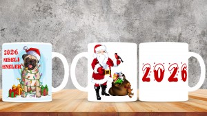 Kişiye Özel  Yılbaşı tasarımlı seramik kupa bardak