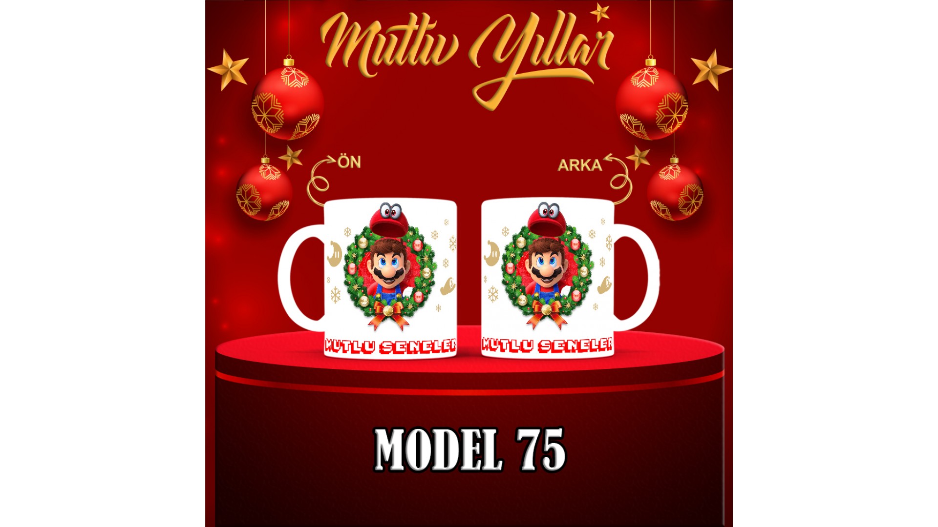 Kişiye Özel  Yılbaşı tasarımlı seramik kupa bardak