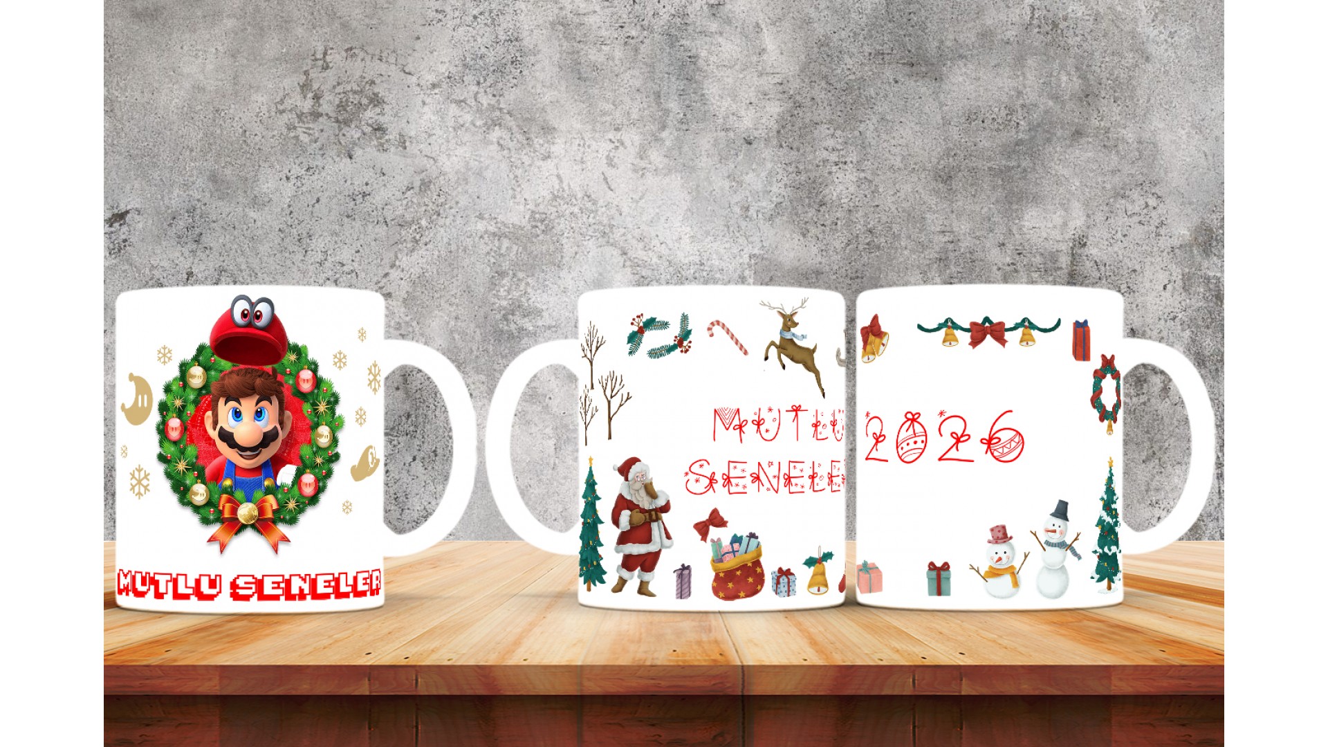 Kişiye Özel  Yılbaşı tasarımlı seramik kupa bardak