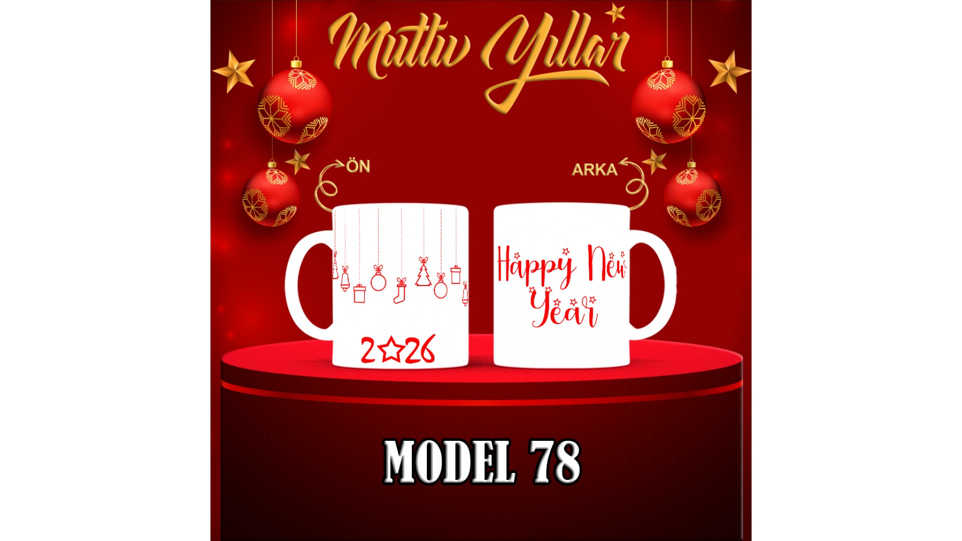 Kişiye Özel  Yılbaşı tasarımlı seramik kupa bardak