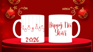 Kişiye Özel  Yılbaşı tasarımlı seramik kupa bardak