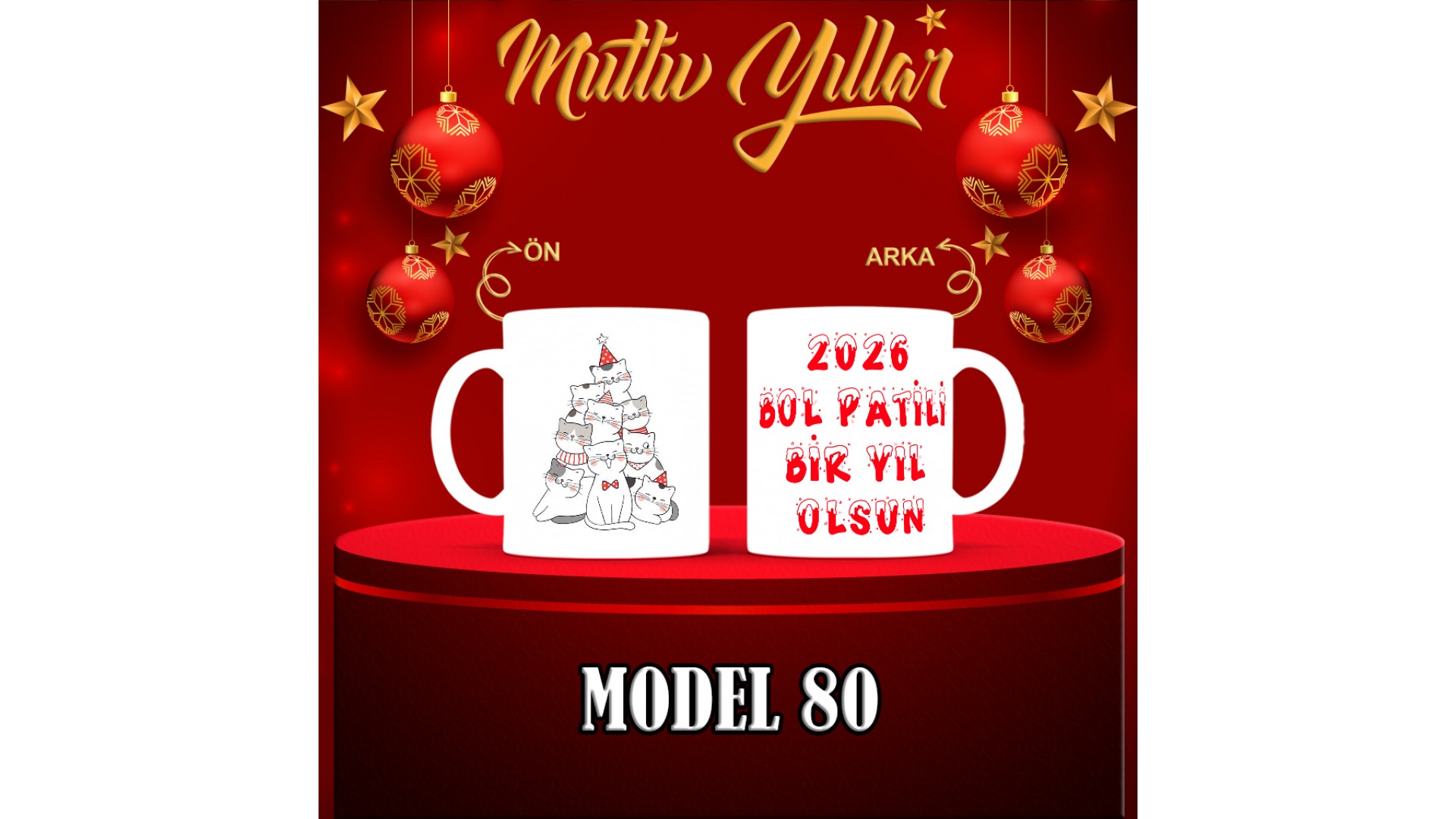 Kişiye Özel  Yılbaşı tasarımlı seramik kupa bardak