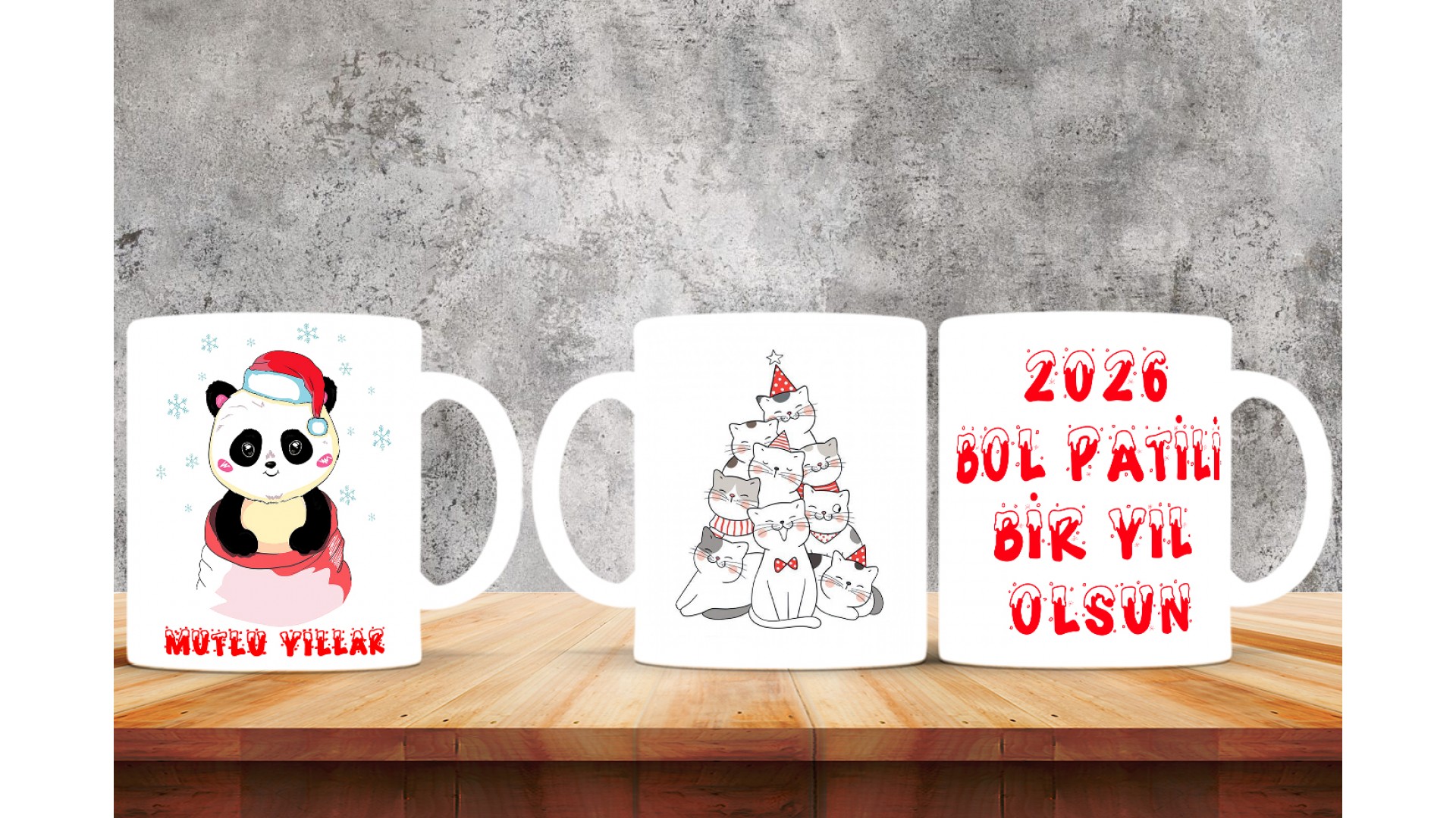 Kişiye Özel  Yılbaşı tasarımlı seramik kupa bardak