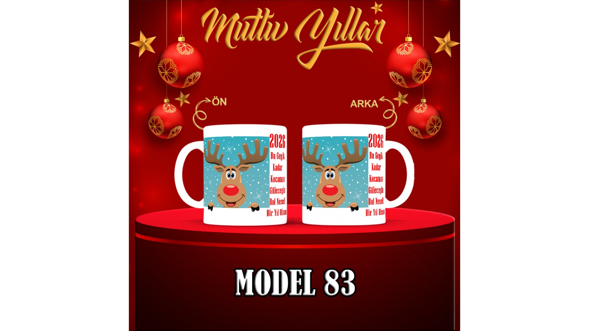 Kişiye Özel  Yılbaşı tasarımlı seramik kupa bardak