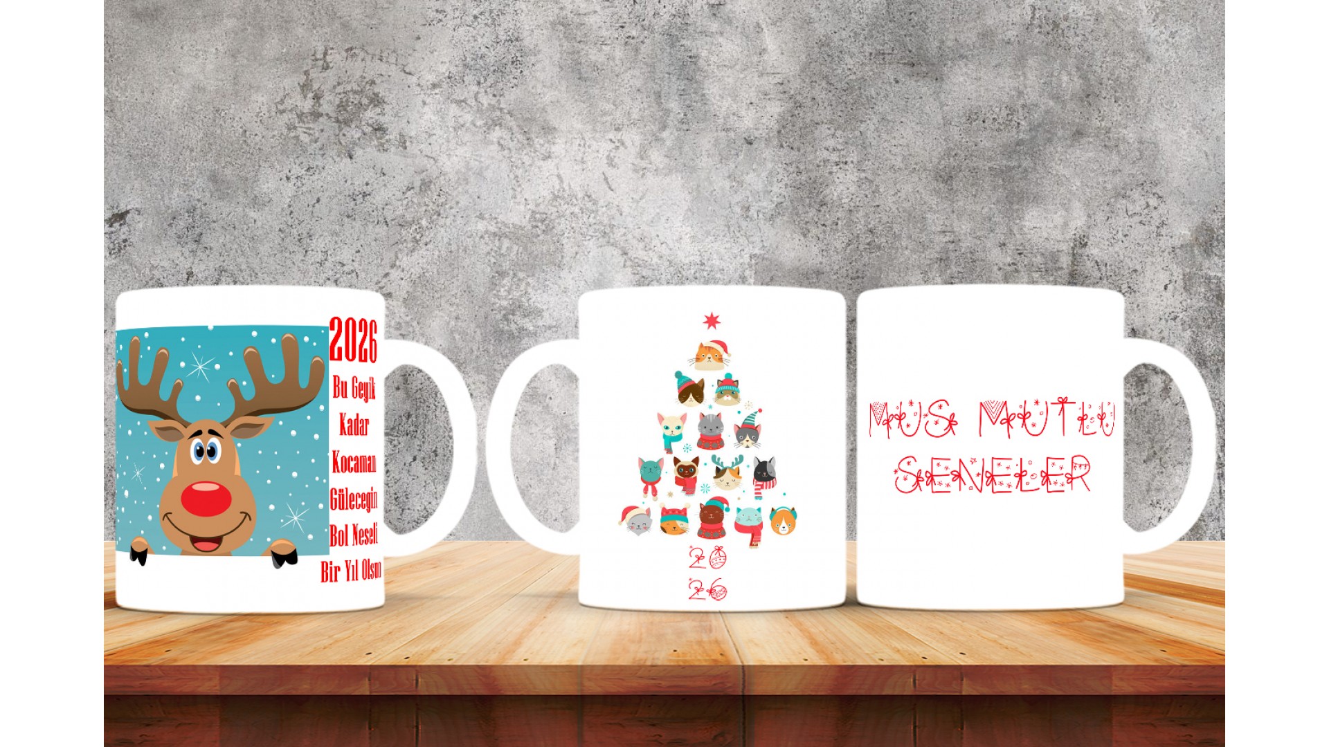 Kişiye Özel  Yılbaşı tasarımlı seramik kupa bardak