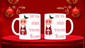 Kişiye Özel  Yılbaşı tasarımlı seramik kupa bardak