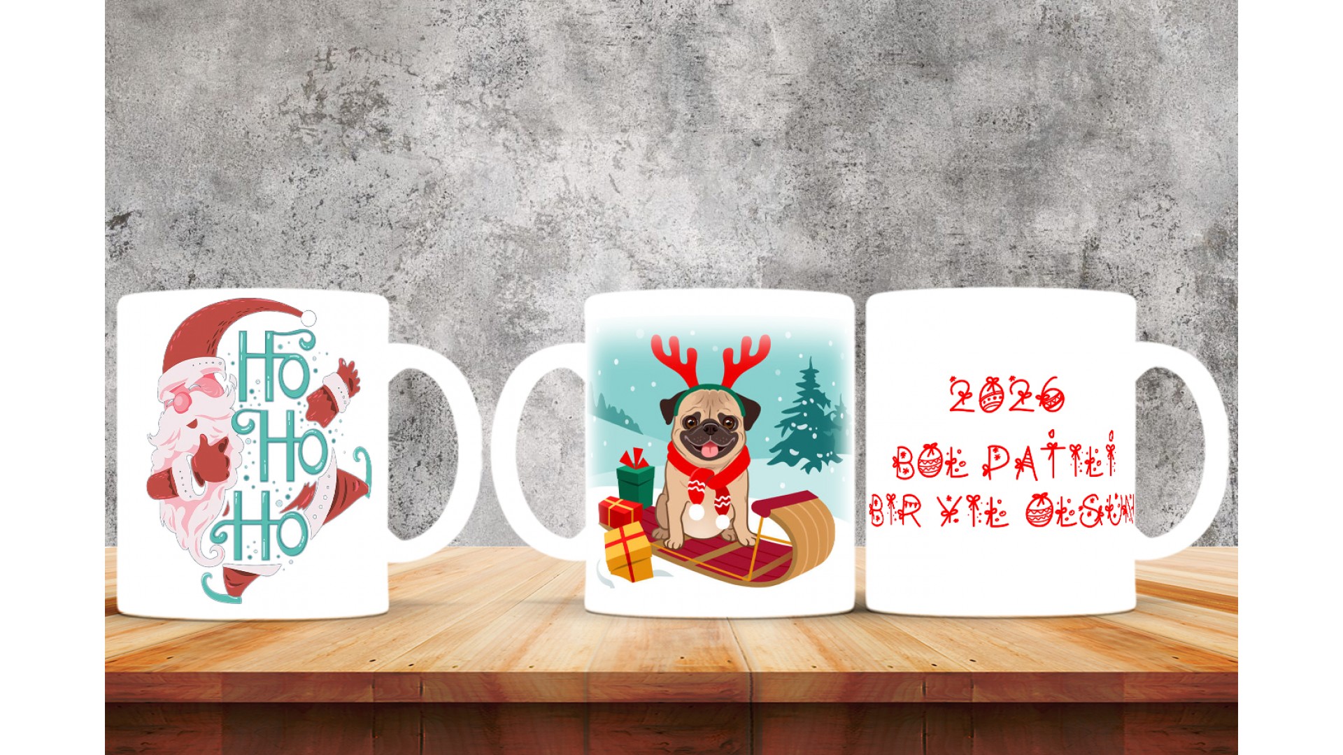 Kişiye Özel  Yılbaşı tasarımlı seramik kupa bardak