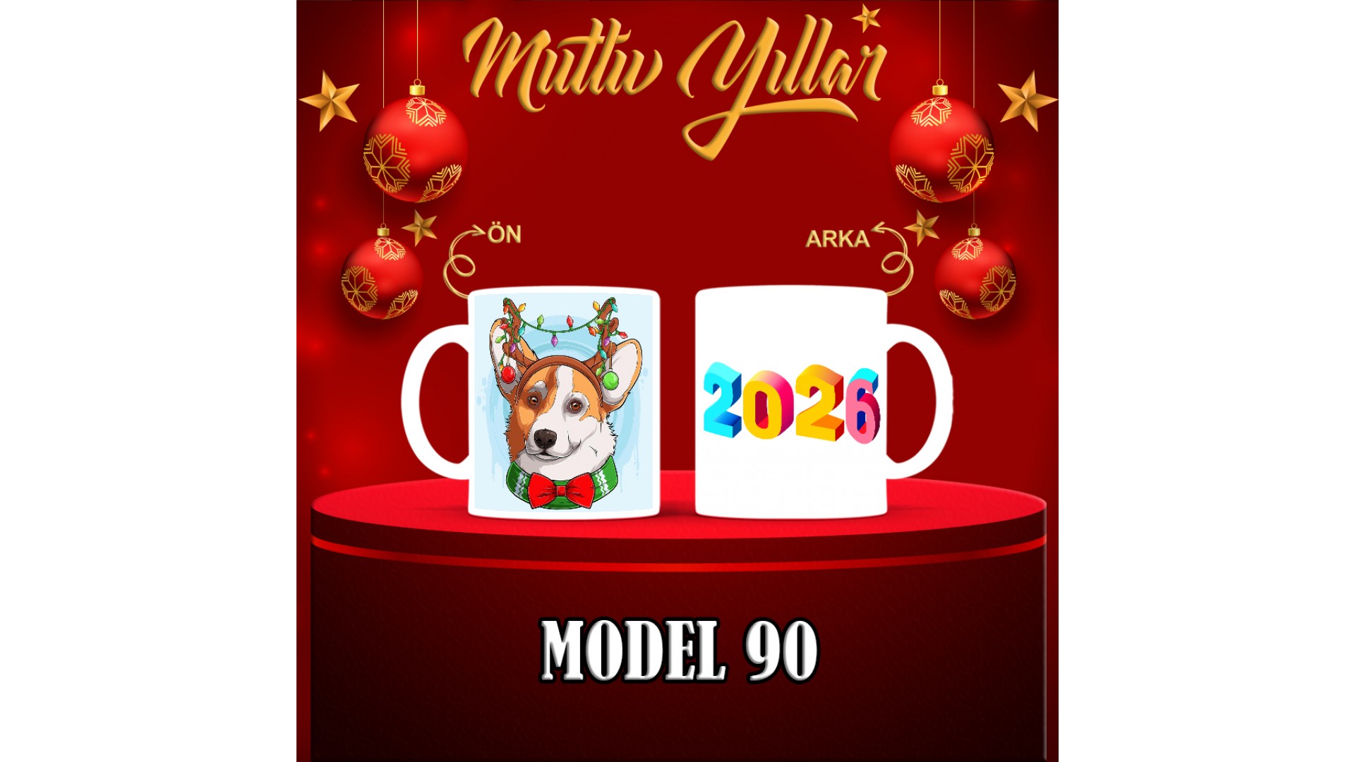 Kişiye Özel  Yılbaşı tasarımlı seramik kupa bardak