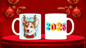 Kişiye Özel  Yılbaşı tasarımlı seramik kupa bardak