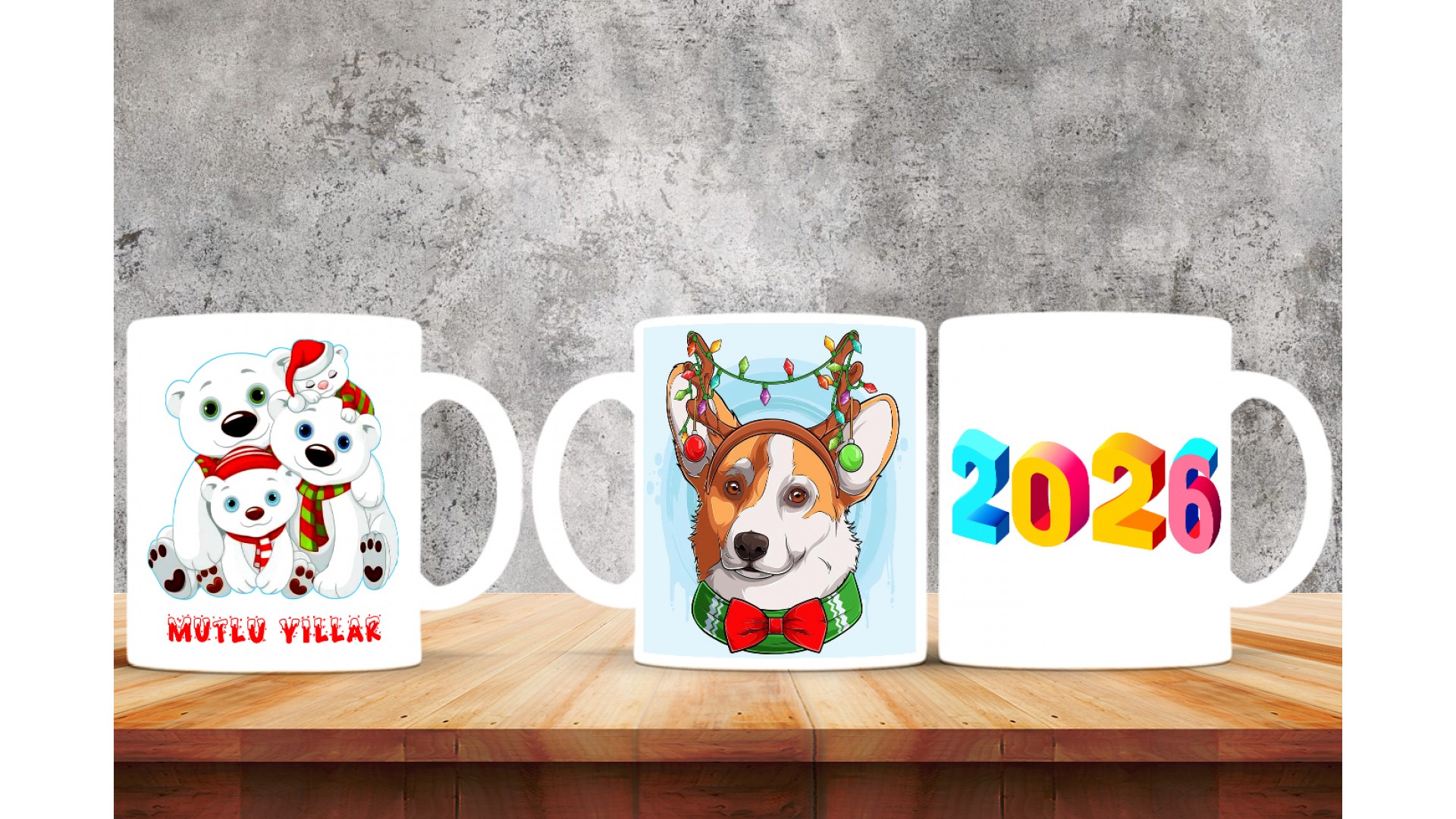 Kişiye Özel  Yılbaşı tasarımlı seramik kupa bardak