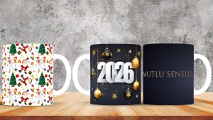 Kişiye Özel  Yılbaşı tasarımlı seramik kupa bardak