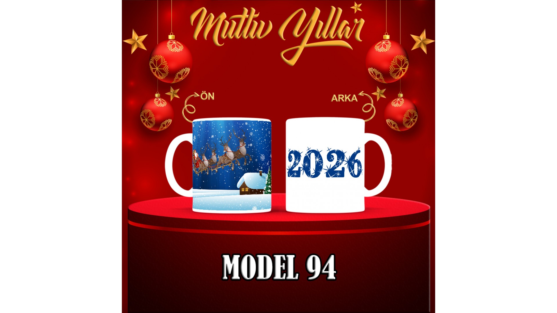 Kişiye Özel  Yılbaşı tasarımlı seramik kupa bardak