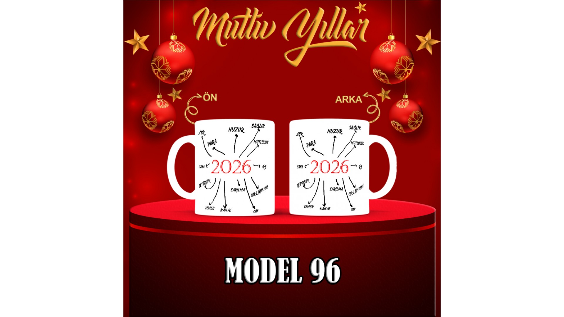 Kişiye Özel  Yılbaşı tasarımlı seramik kupa bardak