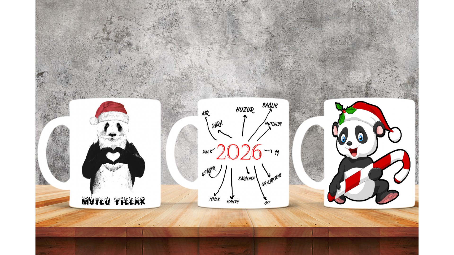 Kişiye Özel  Yılbaşı tasarımlı seramik kupa bardak